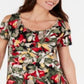 Blusa feminina estampada com ombros descobertos, verde, tamanho médio, da coleção JM