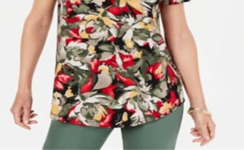 Blusa feminina estampada com ombros descobertos, verde, tamanho médio, da coleção JM