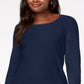 Karen Scott Blusa feminina de algodão com decote redondo, azul, tamanho pequeno GG