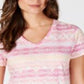 Camiseta feminina estampada em algodão estilo &amp; co, rosa, tamanho pequeno médio