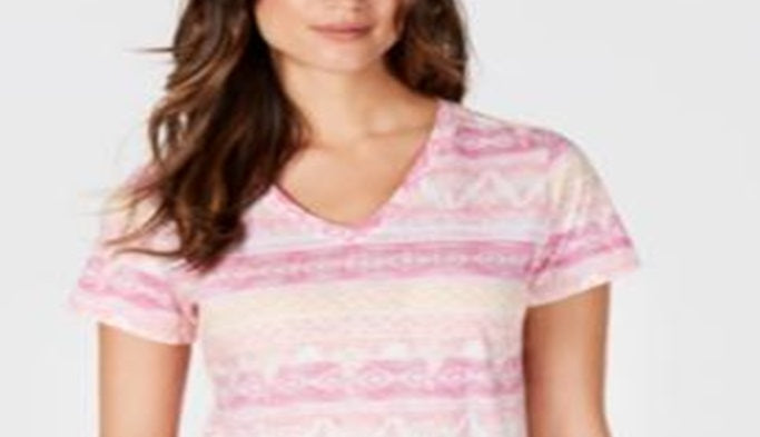 Camiseta feminina estampada em algodão estilo &amp; co, rosa, tamanho pequeno médio