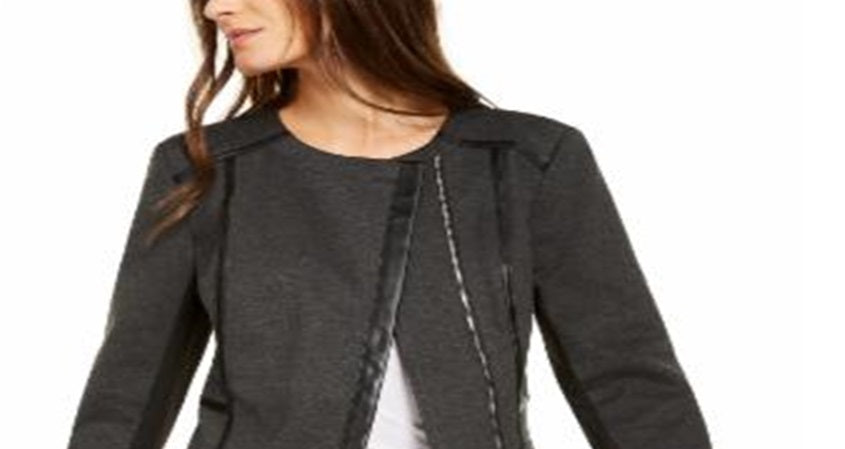Jaqueta de couro sintético feminina para motociclista INC International Concepts, cinza, tamanho médio