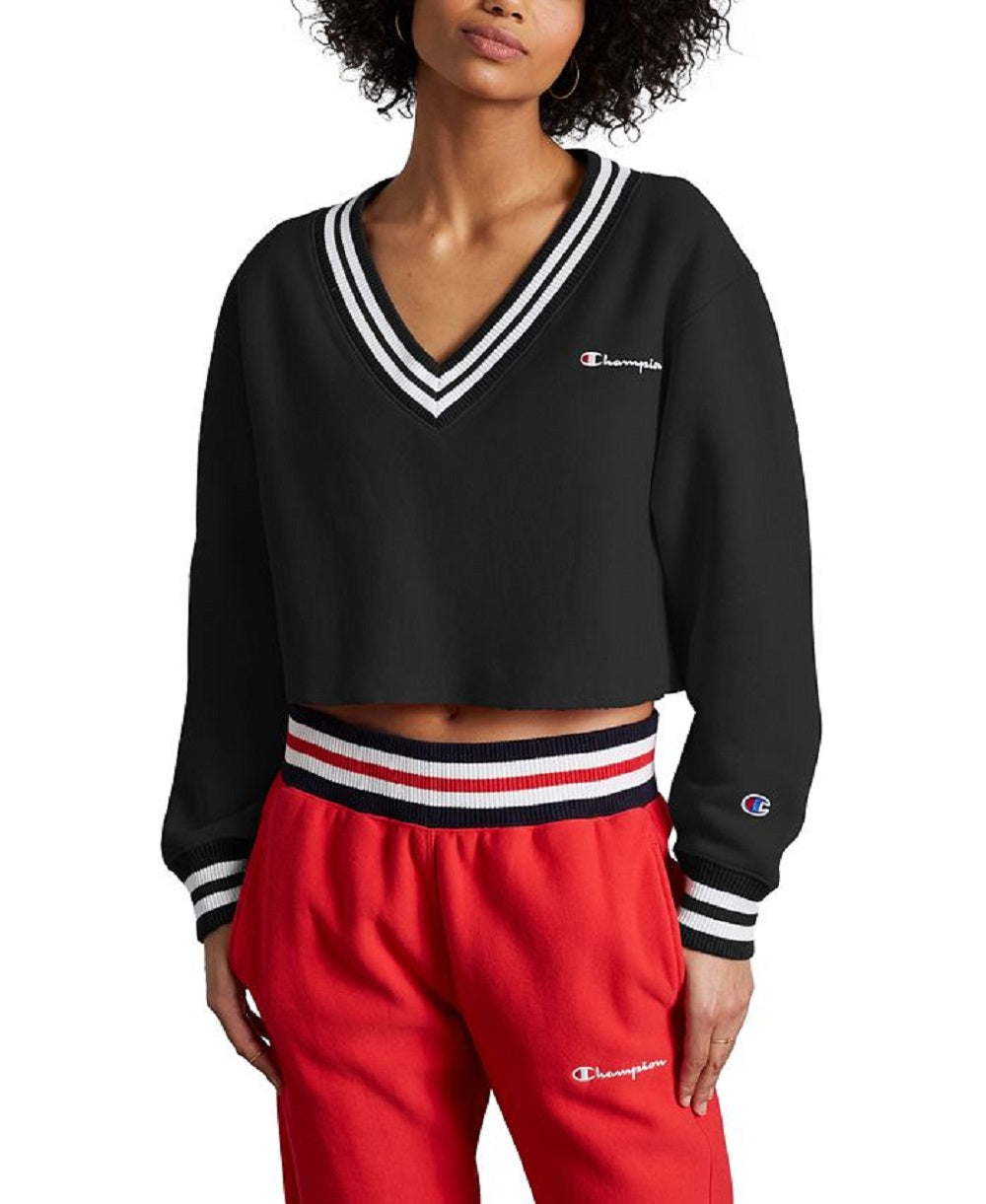 Moletom curto Champion Reverse Weave feminino, preto, tamanho X-G