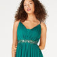 Vestido longo de festa com alças finas e decote em V Teeze Me feminino, verde, tamanho 0