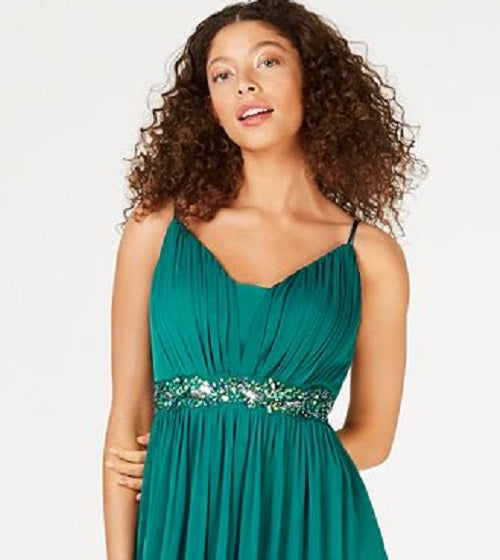 Vestido longo de festa com alças finas e decote em V Teeze Me feminino, verde, tamanho 0
