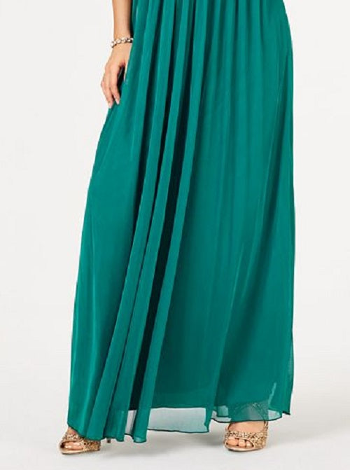 Vestido longo de festa com alças finas e decote em V Teeze Me feminino, verde, tamanho 0