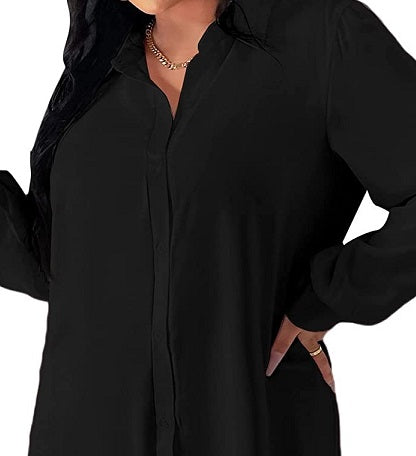 Blusa feminina plus size com fenda alta e baixa, tamanho 1X, preta, da NY Collection