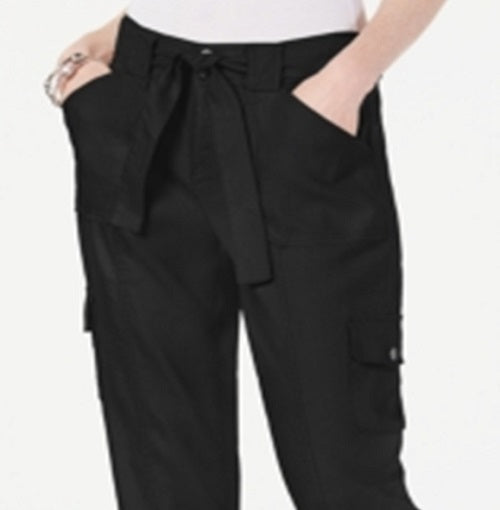Calça cargo feminina com cinto e bolsos INC International Concepts, preta, tamanho 14
