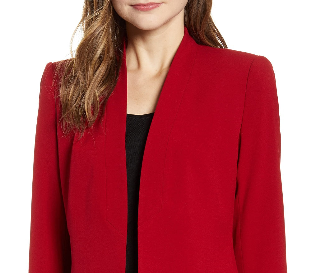 Jaqueta feminina Anne Klein romântica sem gola aberta na frente, vermelha, tamanho 16