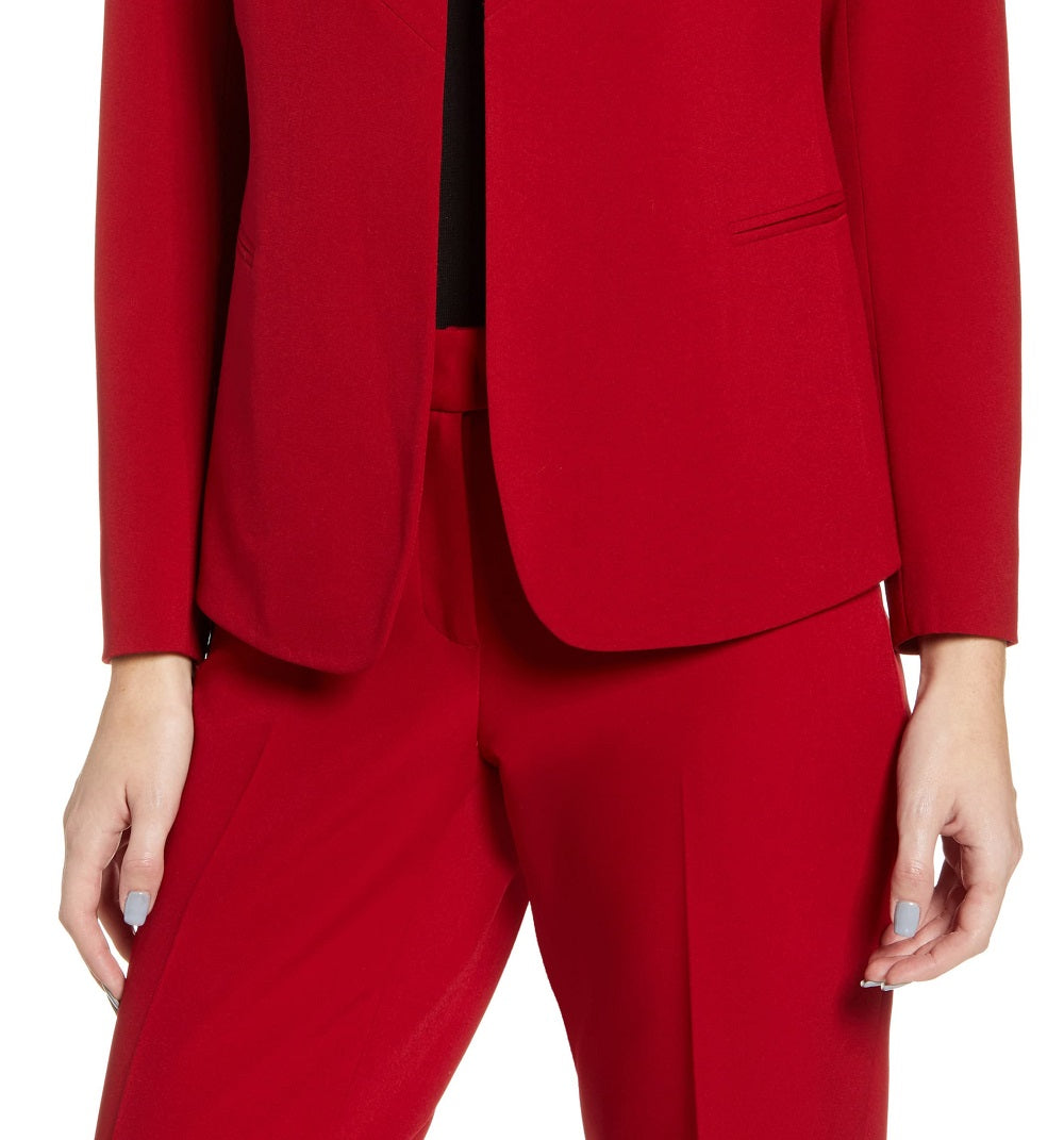 Jaqueta feminina Anne Klein romântica sem gola aberta na frente, vermelha, tamanho 16