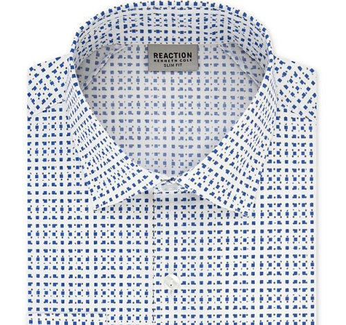 Camisa social masculina Kenneth Cole Reaction Technicole Slim Fit com elasticidade em 3 direções, estampada, sem passar a ferro, azul, tamanho G
