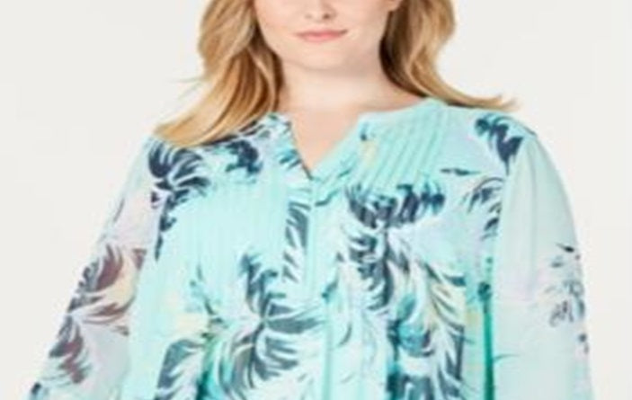 Blusa feminina Charter Club Plus com estampa em camadas e babados, azul, tamanho 3X