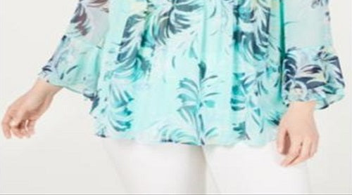 Blusa feminina Charter Club Plus com estampa em camadas e babados, azul, tamanho 3X