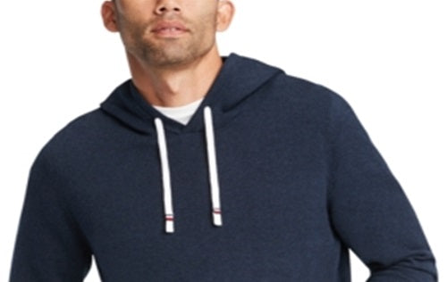 Tommy Hilfiger Suéter de algodão com estampa de logotipo masculino, manga comprida, ajuste clássico, botões, azul, tamanho P/P