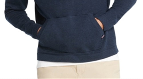 Tommy Hilfiger Suéter de algodão com estampa de logotipo masculino, manga comprida, ajuste clássico, botões, azul, tamanho P/P
