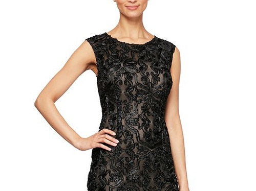 Vestido formal feminino Alex Evenings, sem mangas, com decote em joia, comprimento total, estilo flare, preto, tamanho 14