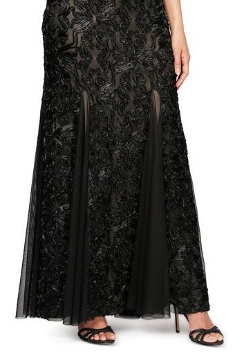 Vestido formal feminino Alex Evenings, sem mangas, com decote em joia, comprimento total, estilo flare, preto, tamanho 14