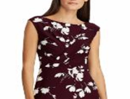Vestido longo com decote em V e mangas curtas Ralph Lauren, tamanho 2, vinho, tamanho pequeno