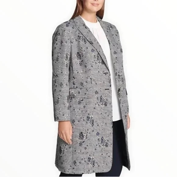 Calvin Klein Plus Size Feminino Xadrez e Floral Azul Marinho Tamanho 14W