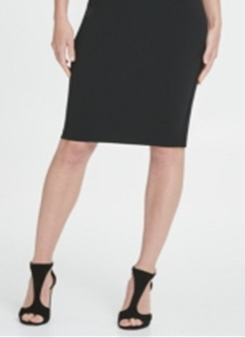 Vestido formal feminino DKNY com manga sino e decote joia abaixo do joelho, preto, tamanho 16