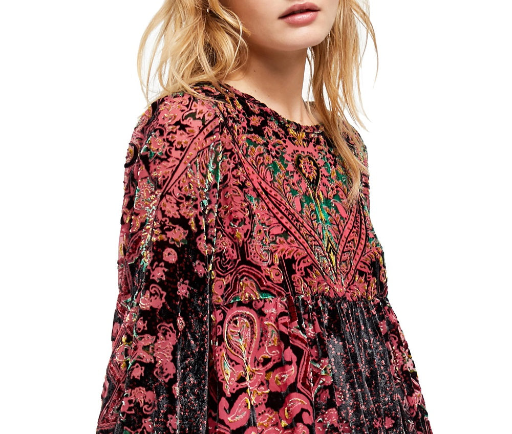 Vestido feminino Free People com manga comprida e acima do joelho, cintura império, vermelho, tamanho médio