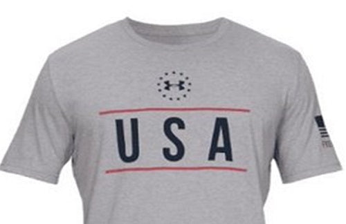 Camiseta masculina com estampa Freedom Logo da Under Armour, cinza, tamanho médio