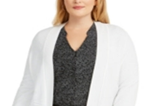 Cardigan de malha com frente aberta feminino Alfani, branco, tamanho 0X