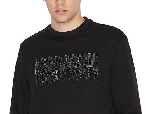 Moletom masculino com logo bordado AX Armani Exchange, preto, tamanho XX-G