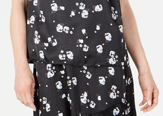 Blusa feminina Alfani com estampa floral e ombros franzidos em cetim, preta, tamanho XX-G