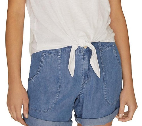 Camiseta feminina Sanctuary Lou com amarração frontal e manga curta, branca, tamanho pequeno