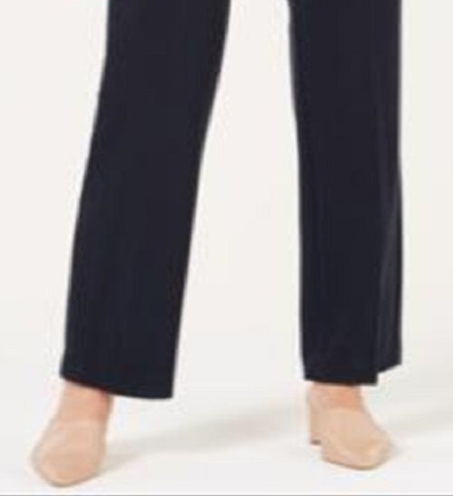 Calça feminina estilo &amp; co com controle de barriga, perna reta, azul, tamanho 4
