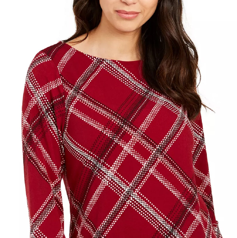 Camisa xadrez feminina Charter Club com manga sino, vermelha, tamanho extragrande