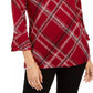 Camisa xadrez feminina Charter Club com manga sino, vermelha, tamanho extragrande