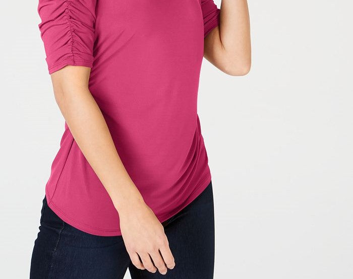 Thalia Sodi Top Feminino com Manga Cotovelo e Decote em V Rosa Tamanho XXG