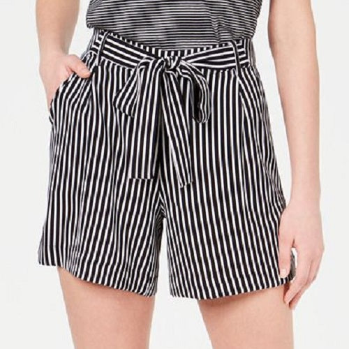 Maison Jules Shorts Femininos com Amarração na Cintura e Punho Preto Tamanho Médio