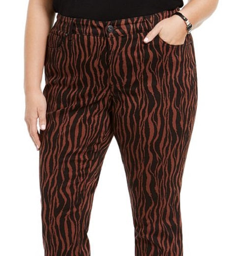 Calça jeans skinny feminina com estampa de tigre e cintura média da INC International Concepts, marrom, tamanho 24W