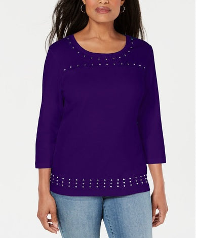 Karen Scott Top Feminino Decote Redondo com Tachas Azul Tamanho XXL