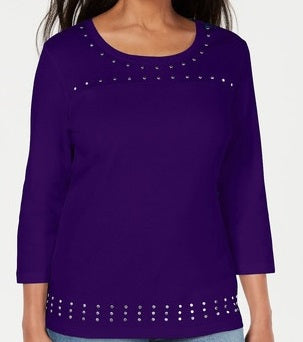 Karen Scott Top Feminino Decote Redondo com Tachas Azul Tamanho XXL
