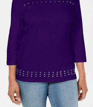 Karen Scott Top Feminino Decote Redondo com Tachas Azul Tamanho XXL