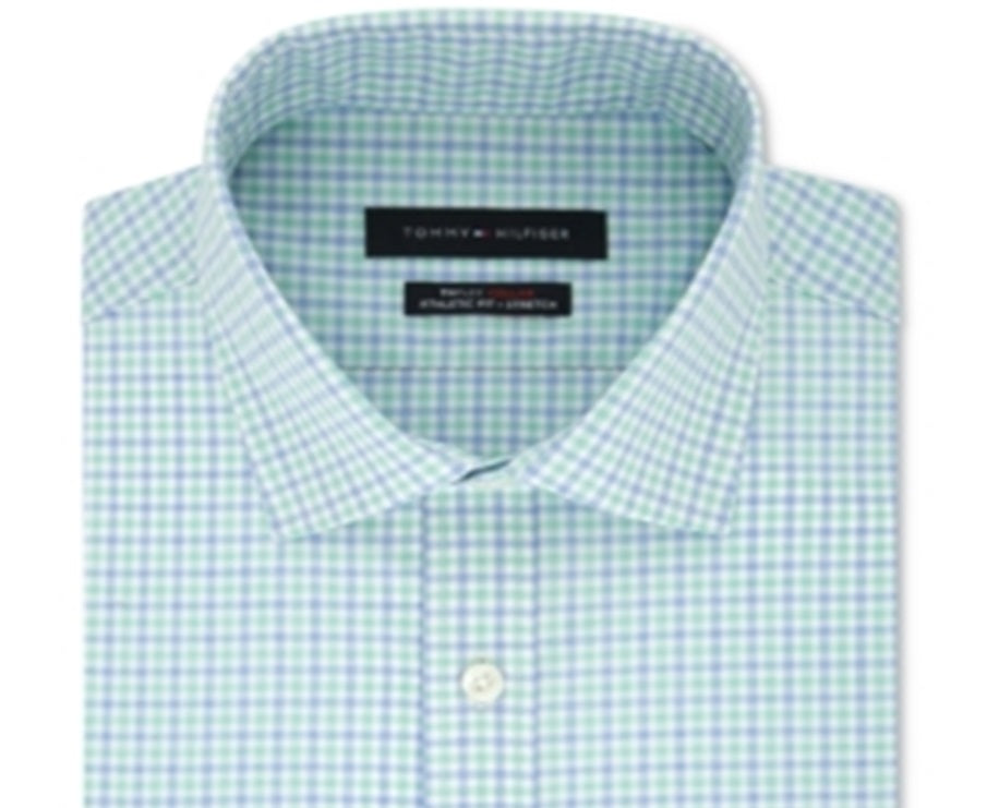 Camisa social masculina Tommy Hilfiger com gola 15, verde, tamanho 15x34-35