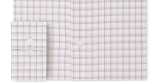 Camisa social masculina Calvin Klein Slim Fit com gola elástica e xadrez bege, tamanho 16x34-35