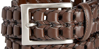 Cinto masculino Perry Ellis de couro trançado com fivela marrom tamanho pequeno