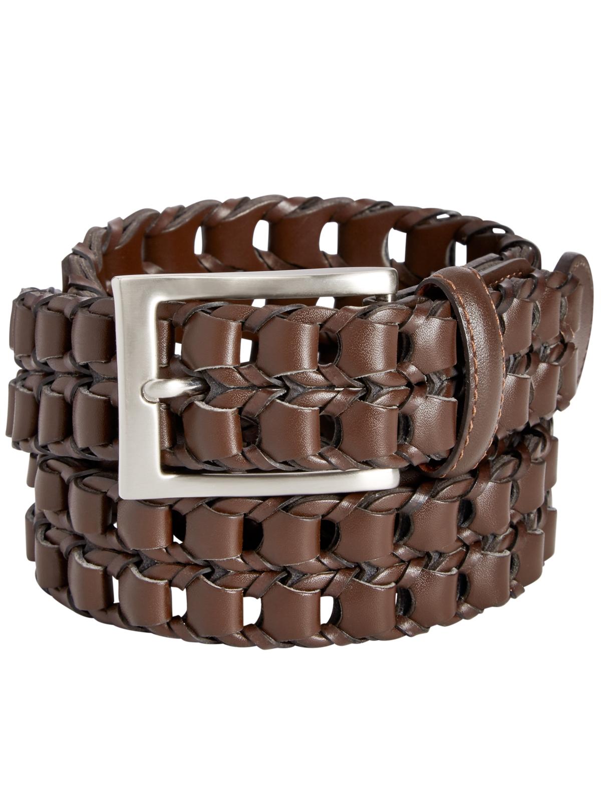 perry-ellis-mens-leather-buckle-braided-belt-brown-size-small-1