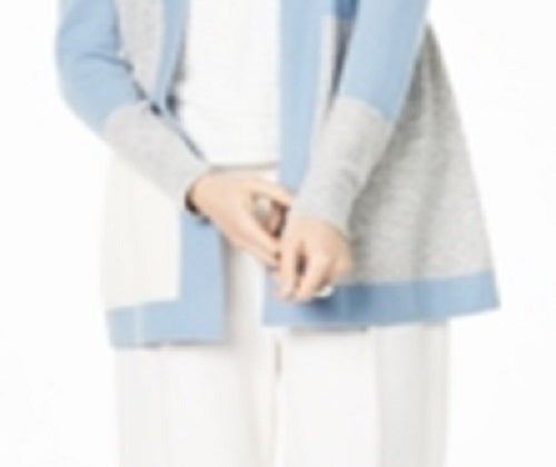 Cardigan feminino de cashmere puro com blocos de cores Charter Club, azul, tamanho pequeno G