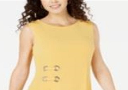Vestido feminino com ilhós e cintura alta, tamanho pequeno, amarelo, JM Collection