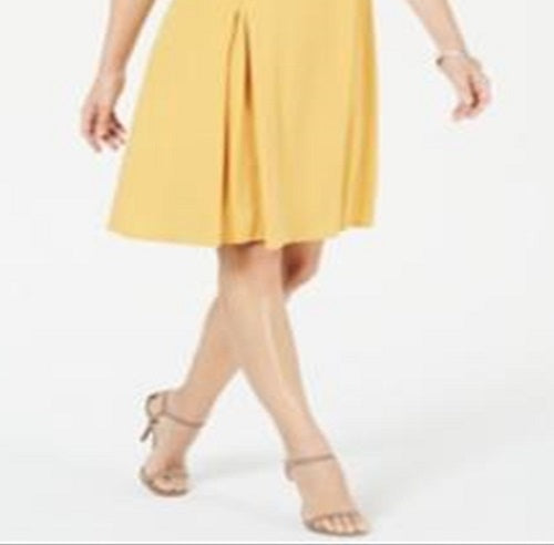Vestido feminino com ilhós e cintura alta, tamanho pequeno, amarelo, JM Collection