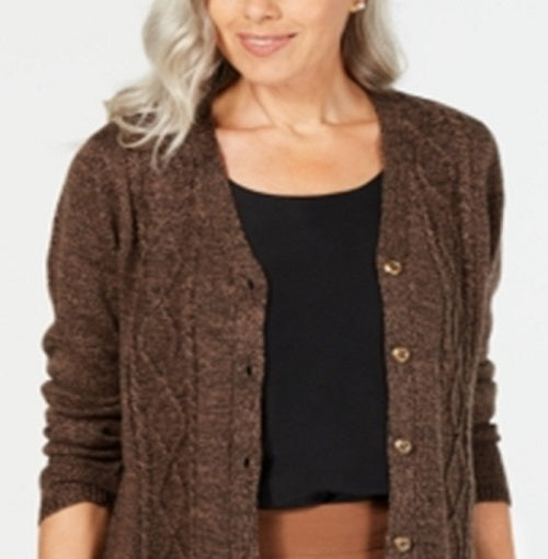 Karen Scott Cardigan Duster Feminino com Botões Frontais Marrom Tamanho Pequeno P