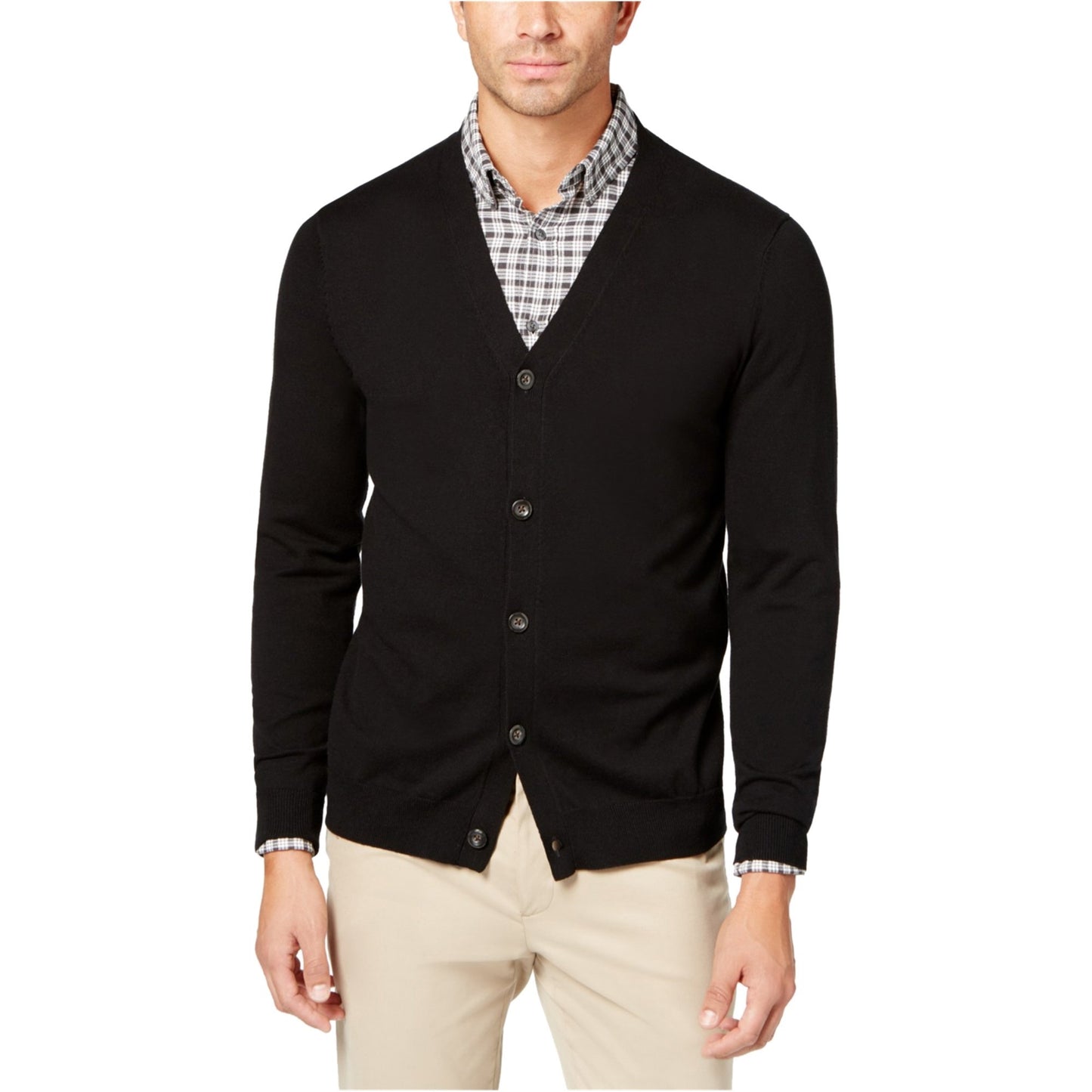 Cardigan masculino de malha com decote em V, preto, tamanho XXX-G