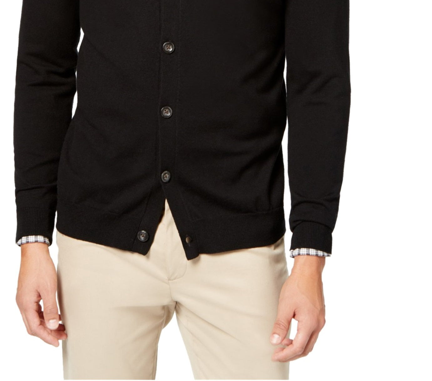 Cardigan masculino de malha com decote em V, preto, tamanho XXX-G