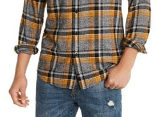 Camisa social masculina American Rag xadrez com gola clássica, tamanho pequeno, cinza